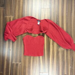 Lulu's Vibrant Red Ribbed Crop Top Duo
